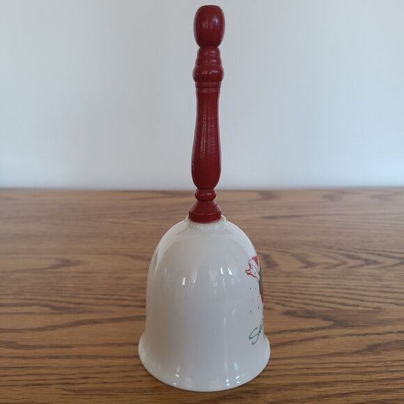 Vintage Giftco Christmas Porcelain "Seasons Greetings" Dinner Bell Skating Goose - Picture 8 of 10